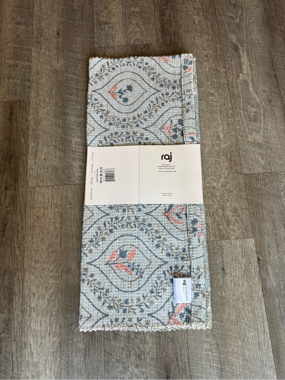 Raj Floral Reversible Accent Rug - Blue, Gray, Coral Rug Size 27” x 45” - Picture 2 of 6